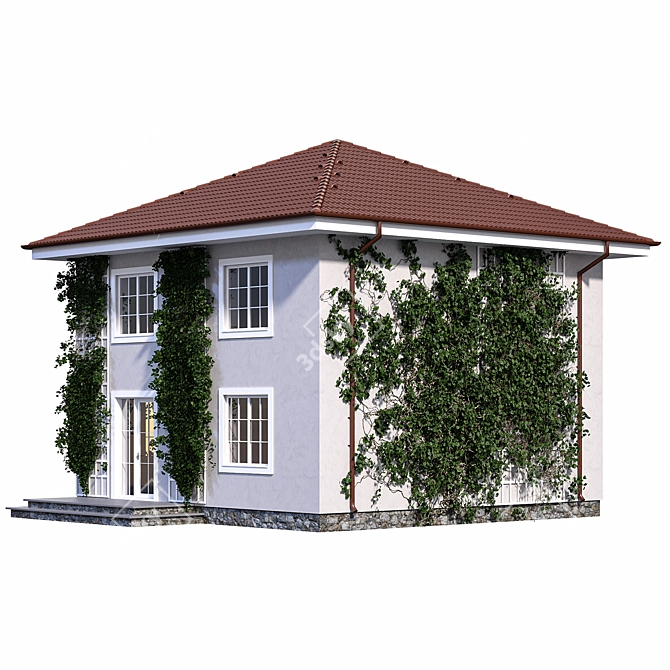 Classic Two-Storey House with Ivy 3D model image 4