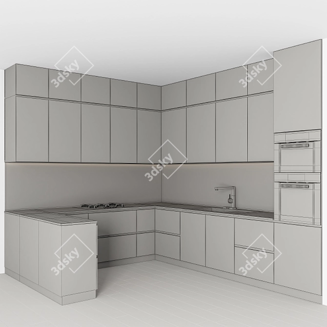 Sleek Monochrome Kitchen Set 3D model image 5