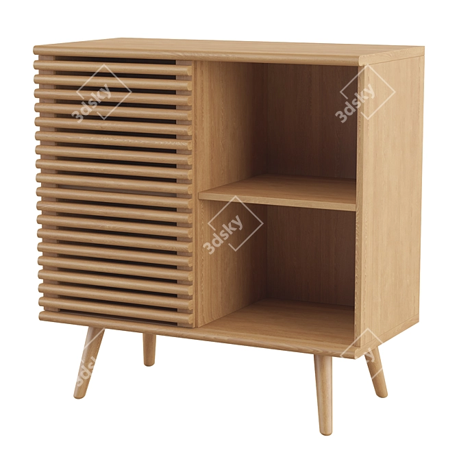 Mid-Century Oak Compact Cupboard 3D model image 2