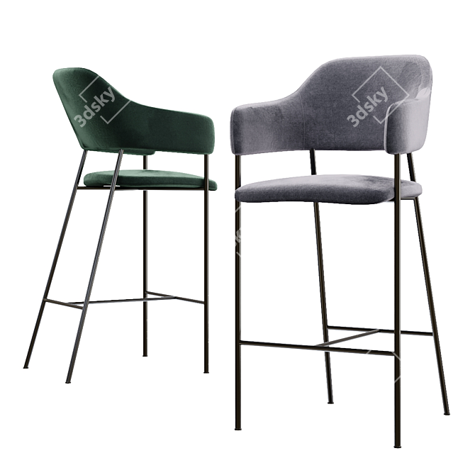 Luxury Livorno Velvet Barstool 3D model image 1