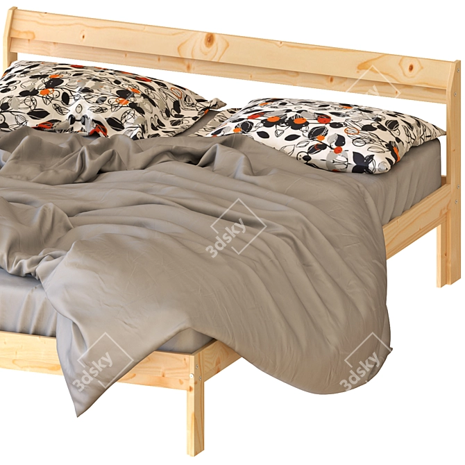 Pine Double Bed Frame - NEIDEN 3D model image 3