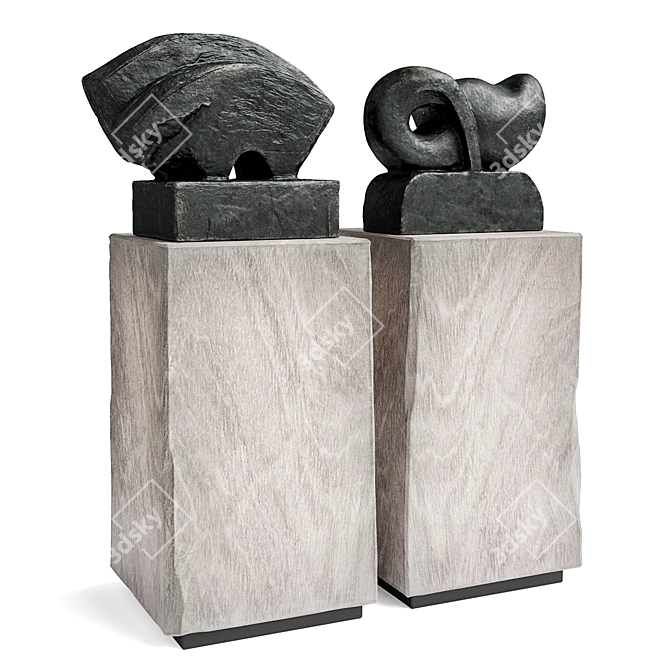 Contemporary Metal Wood Bull & Fish Sculptures 3D model image 1