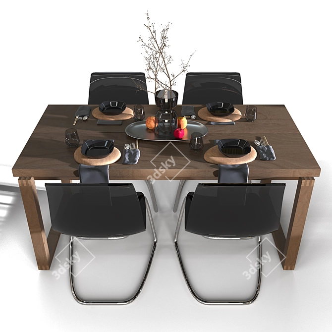 Sleek Oak Table Set 3D model image 2