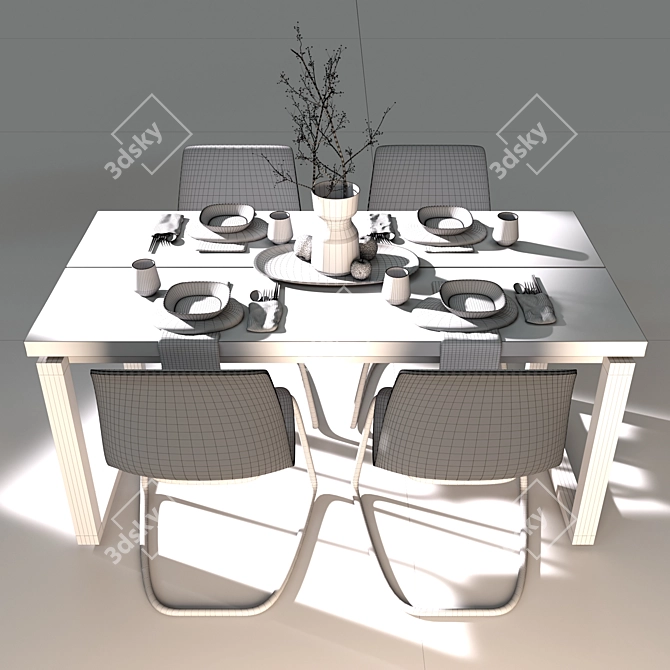 Sleek Oak Table Set 3D model image 5