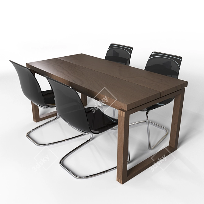 Sleek Oak Table Set 3D model image 6