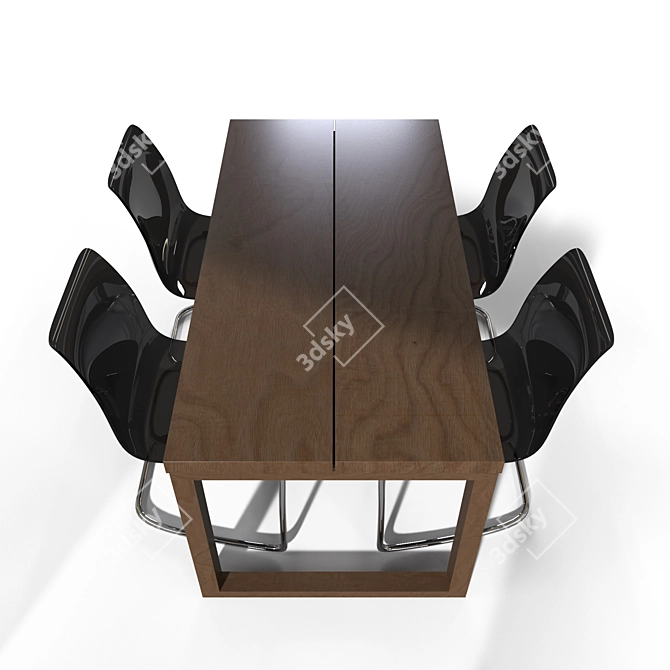 Sleek Oak Table Set 3D model image 7