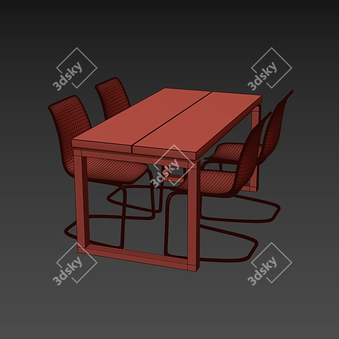 Sleek Oak Table Set 3D model image 10