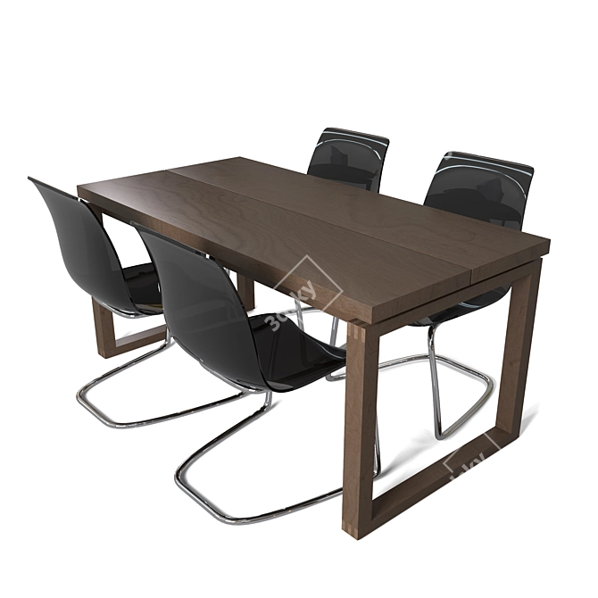 Sleek Oak Table Set 3D model image 11