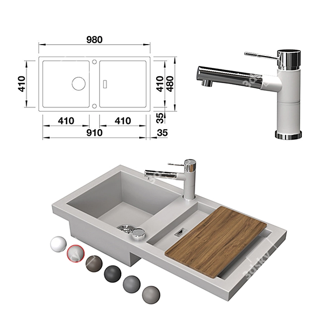 Stylish Blanco Adon Sink 3D model image 1