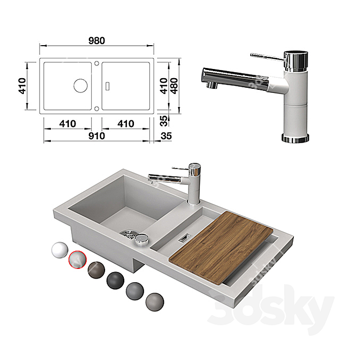 Stylish Blanco Adon Sink 3D model image 8