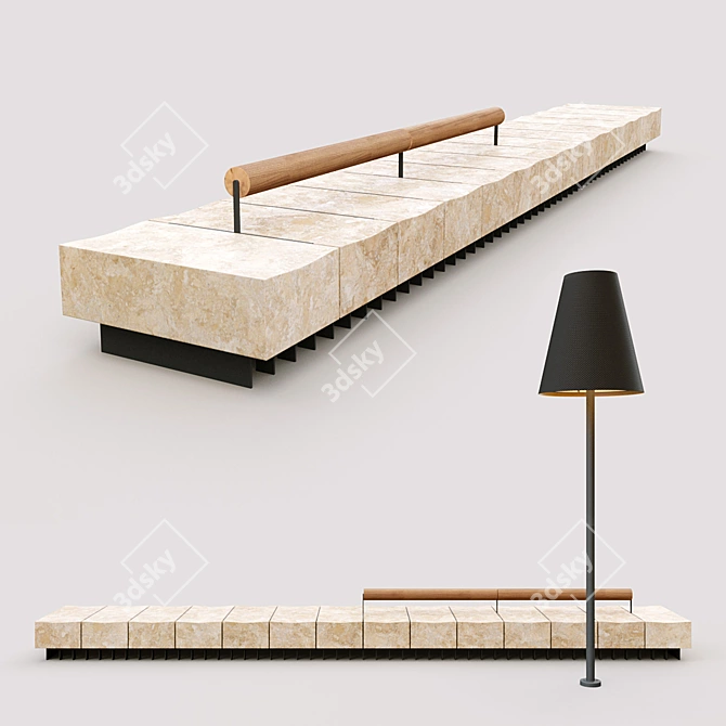 Elegant Bench with Floor Lamp 3D model image 1