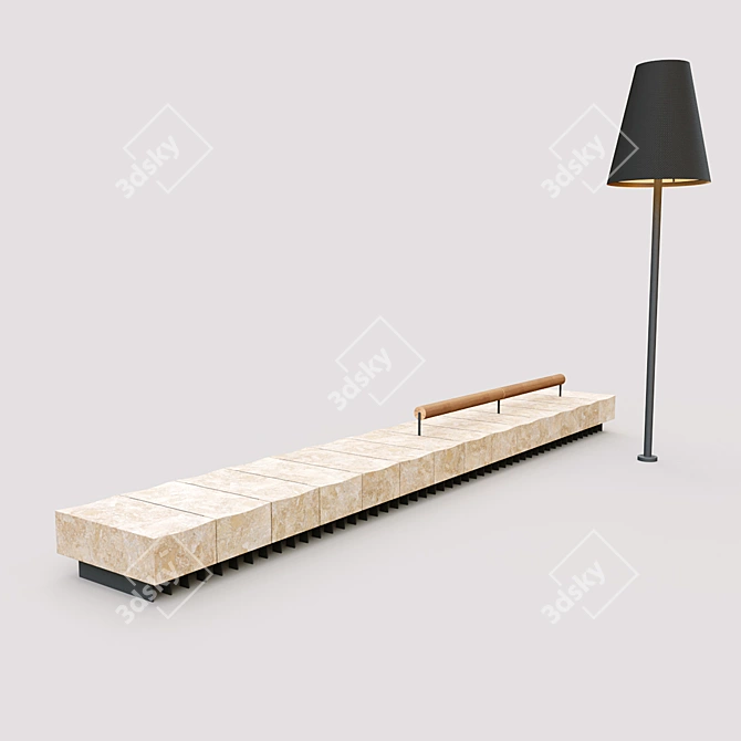 Elegant Bench with Floor Lamp 3D model image 2