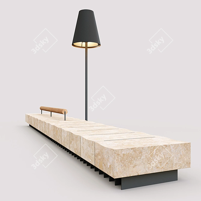 Elegant Bench with Floor Lamp 3D model image 5