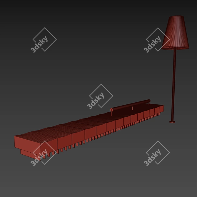 Elegant Bench with Floor Lamp 3D model image 7