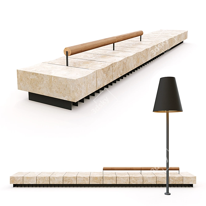 Elegant Bench with Floor Lamp 3D model image 8