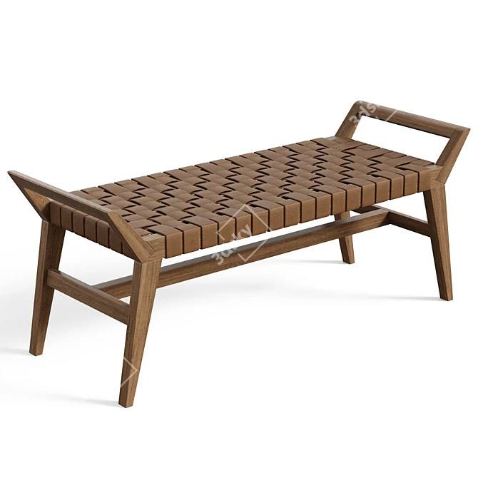 Salvaged Teak and Leather Bench 3D model image 1