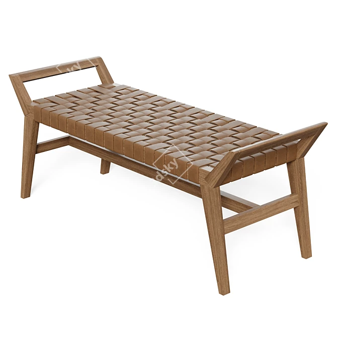 Salvaged Teak and Leather Bench 3D model image 4