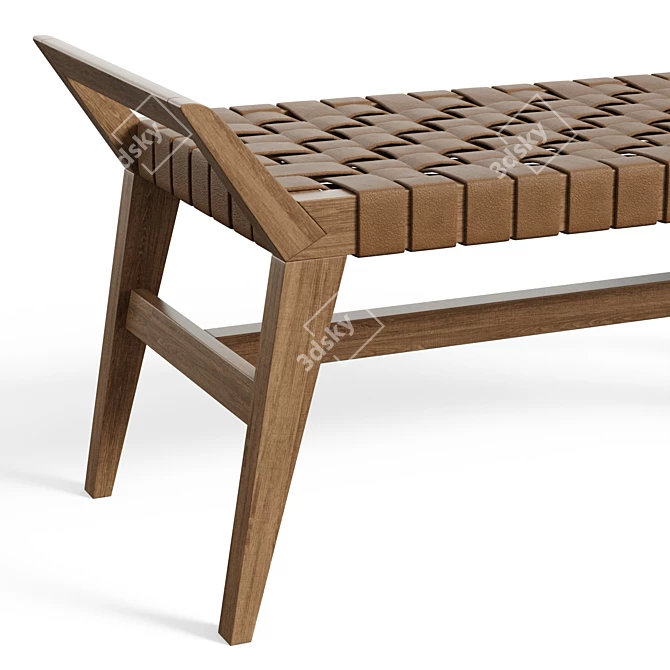 Salvaged Teak and Leather Bench 3D model image 5