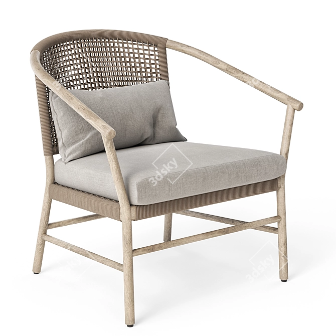 Round Teak and Rope Outdoor Chair 3D model image 1