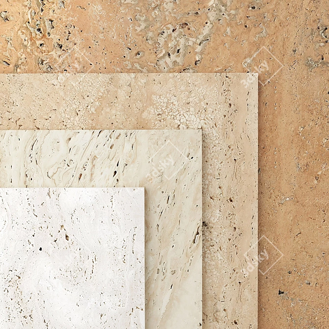 Natural Stone Set: Travertine Zena, Santa Caterina, Roccia, Noce 3D model image 1