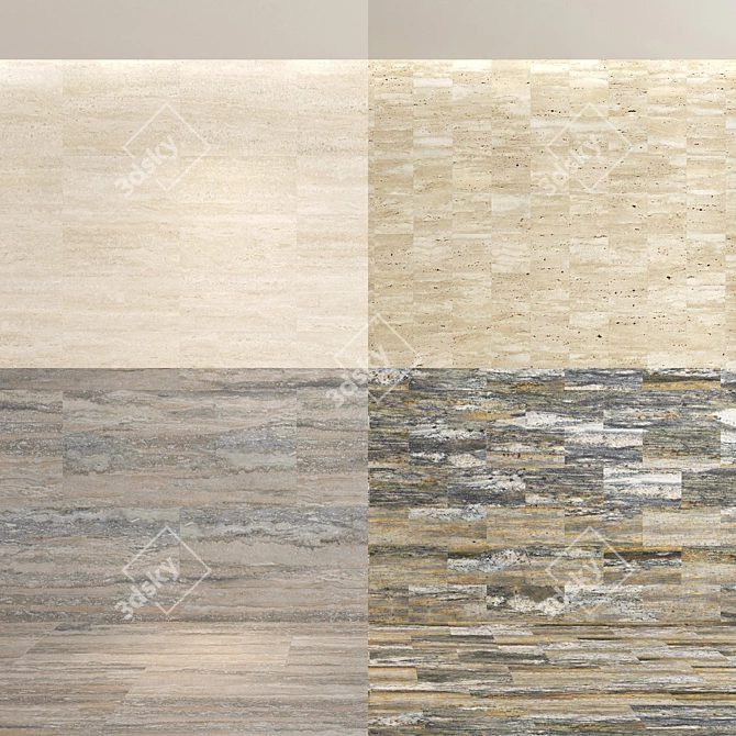 Natural Stone Set 03: Travertine & Ocean Blue Tiles 3D model image 6