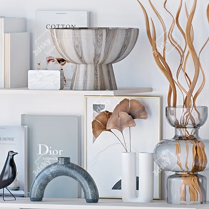 Decorative Shelves: Vases & Books 3D model image 3