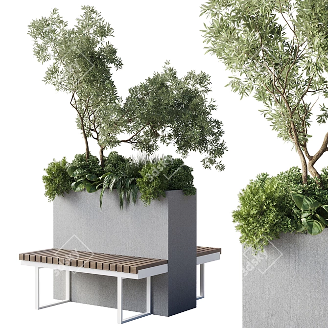 Urban Green Benches - Collection of Flowers, Plants, Tree 3D model image 1