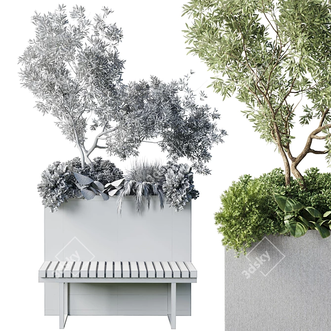 Urban Green Benches - Collection of Flowers, Plants, Tree 3D model image 5