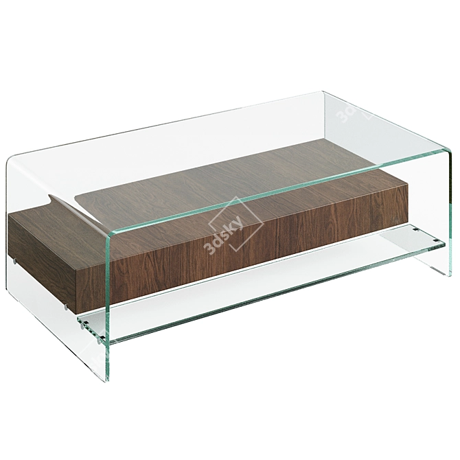 Bridge Oak Coffee Table: Drawer & Shelf 3D model image 2