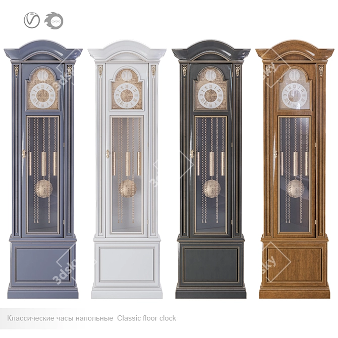 Elegant Brass-Plated Grandfather Clock 3D model image 1