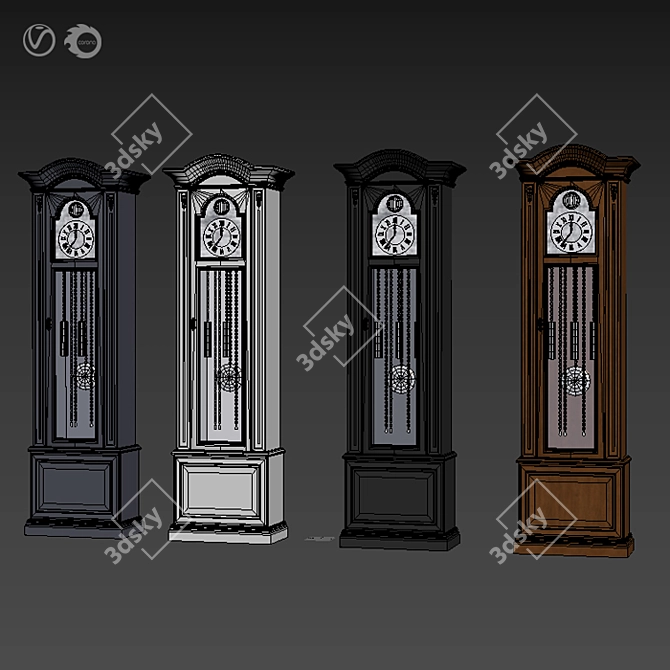 Elegant Brass-Plated Grandfather Clock 3D model image 4