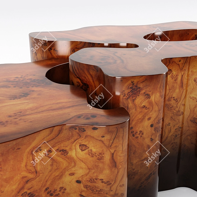 Elegant Oak Coffee Table Set 3D model image 3