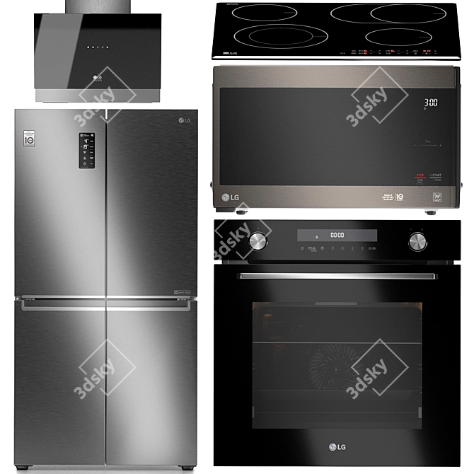 LG Kitchen Appliance Set 4: Oven, Microwave, Cooktop, Hood & Fridge 3D model image 1