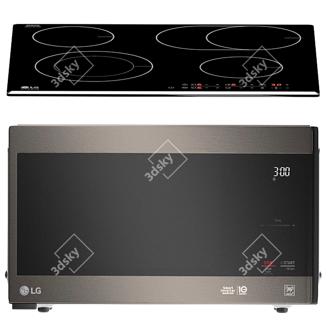 LG Kitchen Appliance Set 4: Oven, Microwave, Cooktop, Hood & Fridge 3D model image 4