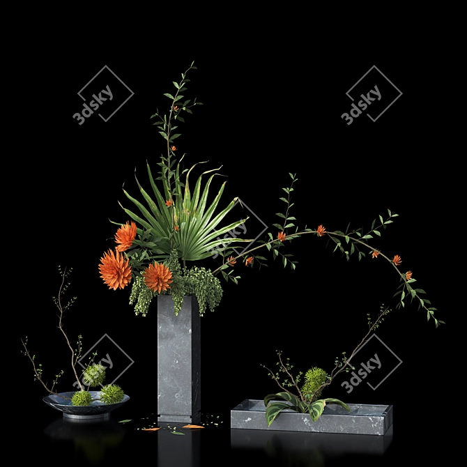 Botanical Bliss: Trio of Indoor Bouquets 3D model image 1