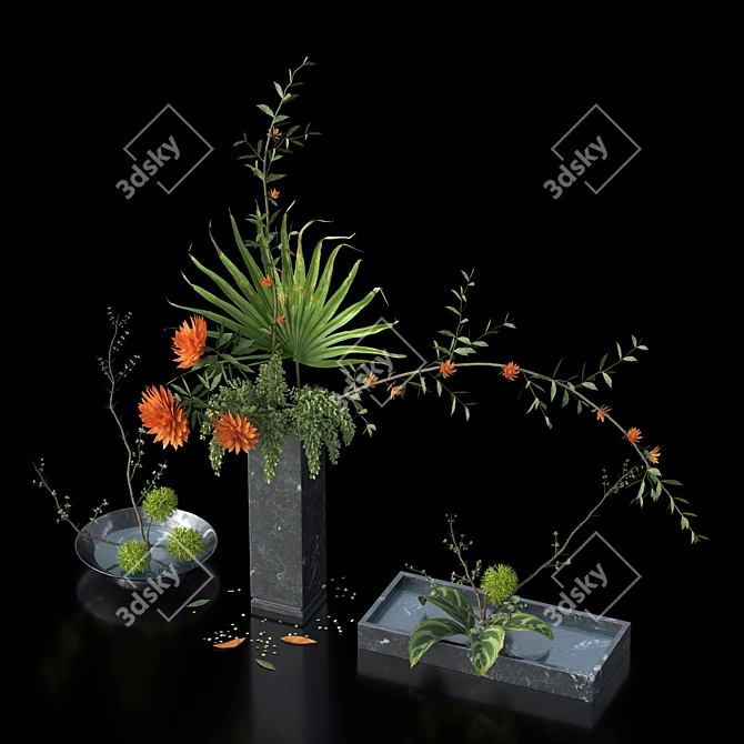 Botanical Bliss: Trio of Indoor Bouquets 3D model image 2