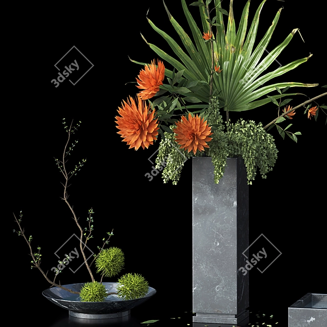 Botanical Bliss: Trio of Indoor Bouquets 3D model image 4