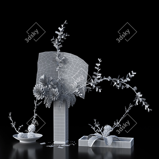 Botanical Bliss: Trio of Indoor Bouquets 3D model image 5