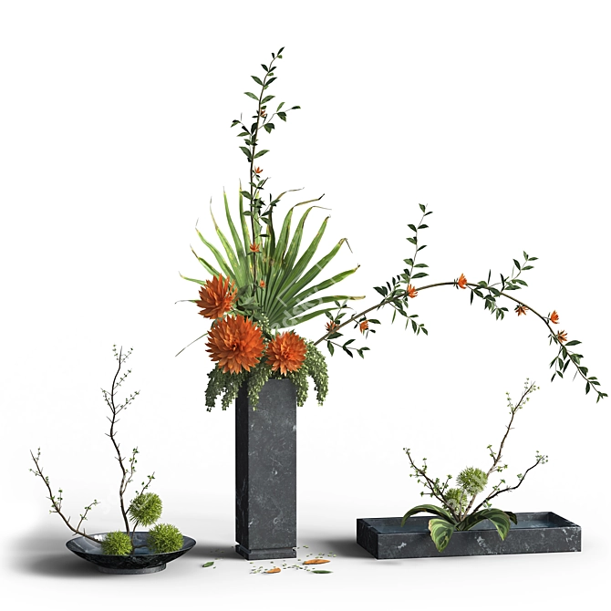 Botanical Bliss: Trio of Indoor Bouquets 3D model image 6