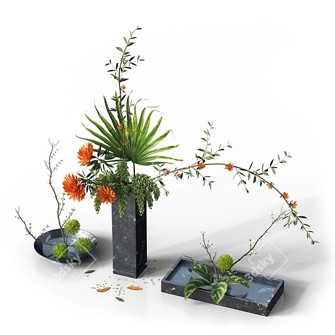 Botanical Bliss: Trio of Indoor Bouquets 3D model image 7