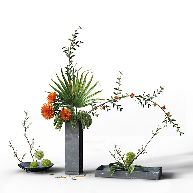 Botanical Bliss: Trio of Indoor Bouquets 3D model image 9