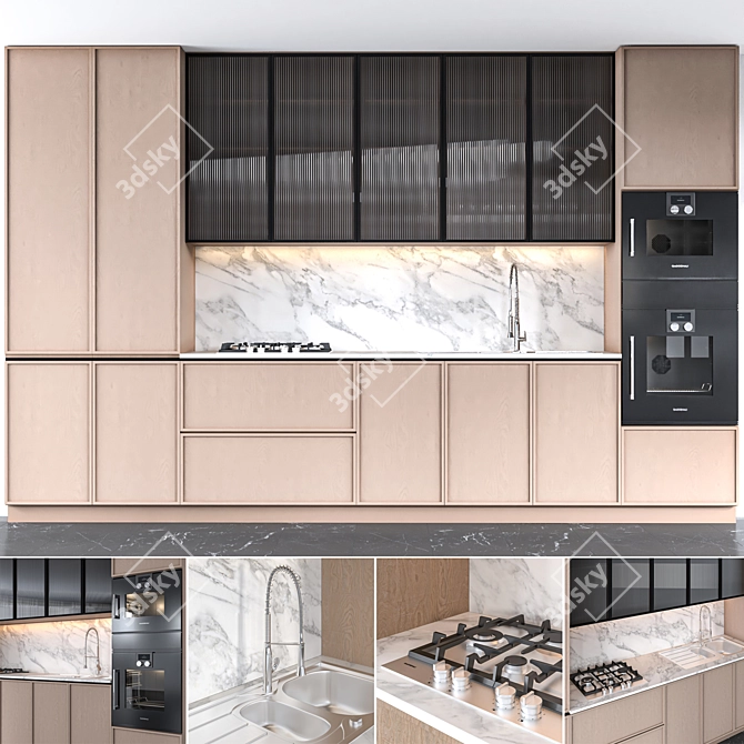 Modern Kitchen Set with Gaggenau Appliances & Grohe Fixtures 3D model image 1