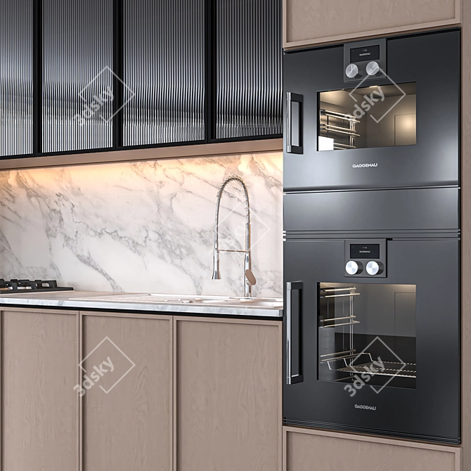 Modern Kitchen Set with Gaggenau Appliances & Grohe Fixtures 3D model image 2