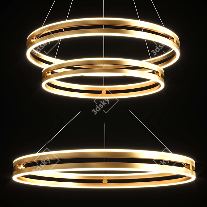 Sleek Black Gold Rings Chandelier 3D model image 1