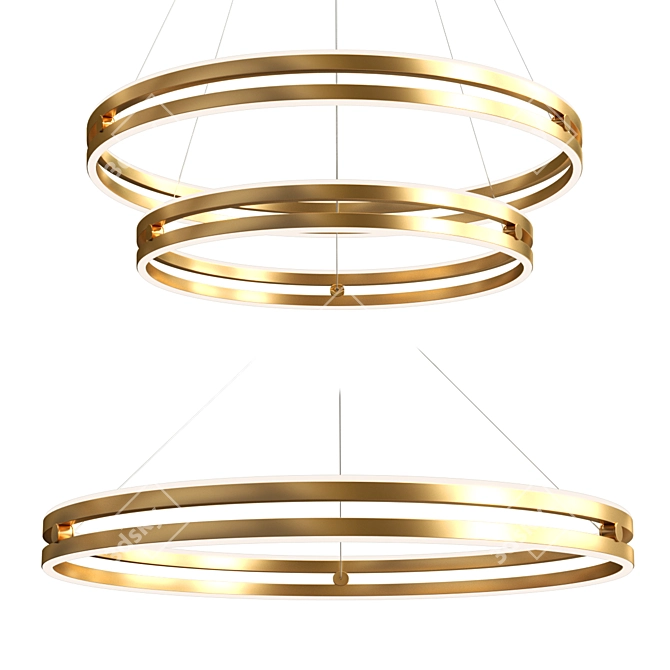 Sleek Black Gold Rings Chandelier 3D model image 4