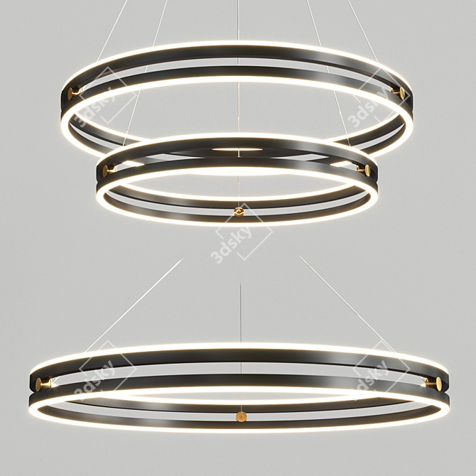 Sleek Black Gold Rings Chandelier 3D model image 7