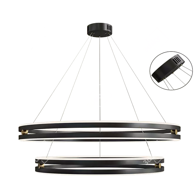 Sleek Black Gold Rings Chandelier 3D model image 8