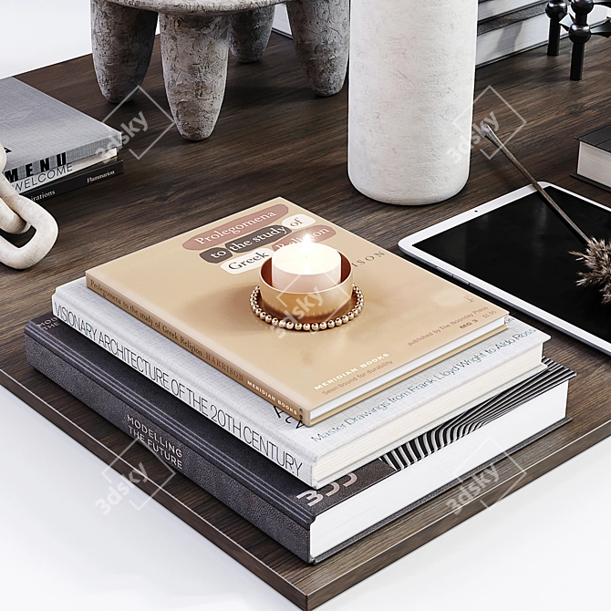 Elegant Coffee Table Decor Set 3D model image 5