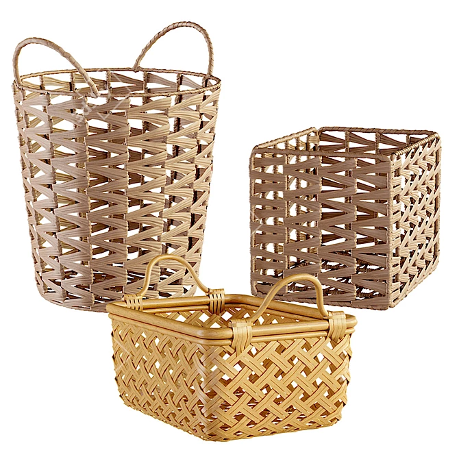 Scandinavian Style Rattan Baskets Set 3D model image 1