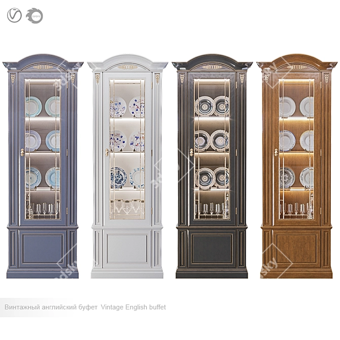 Antique English Buffet Sideboard 3D model image 1